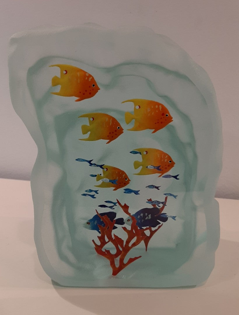 Sculpture poissons verticale P.M. (5 poissons oranges et 2 bleus) n°15