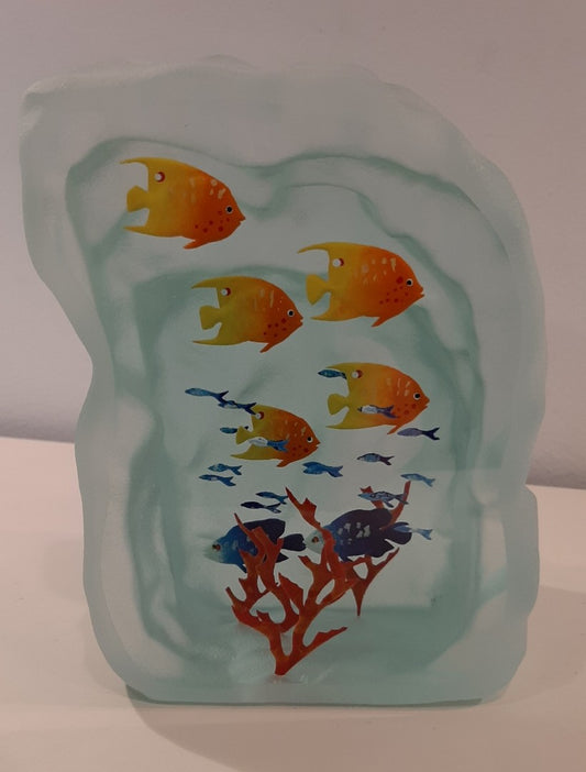 Sculpture poissons verticale P.M. (5 poissons oranges et 2 bleus) n°15