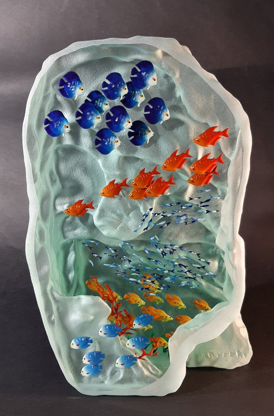 Sculpture poissons n°7 verticale M.M. avec Discus bleus