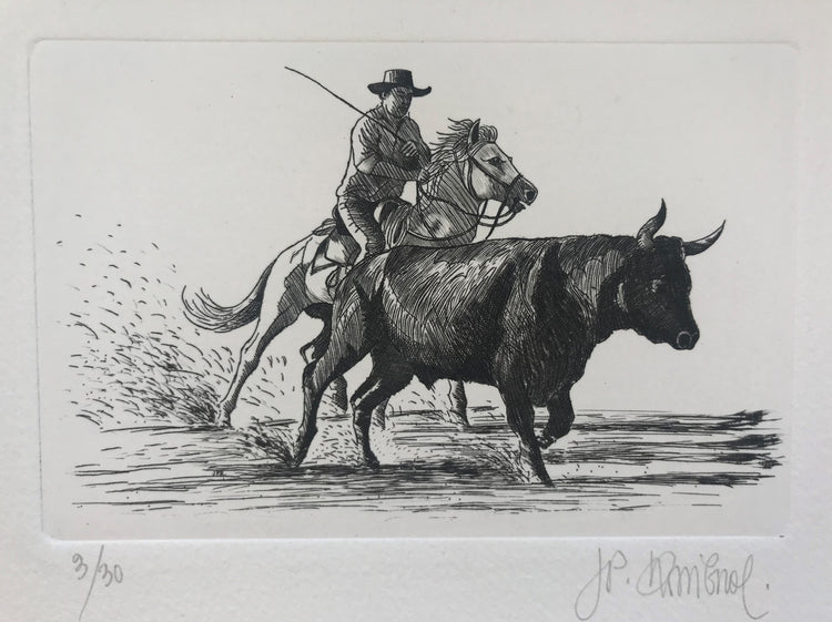 Gardian camarguais et Taureau - Galerie de Juliette