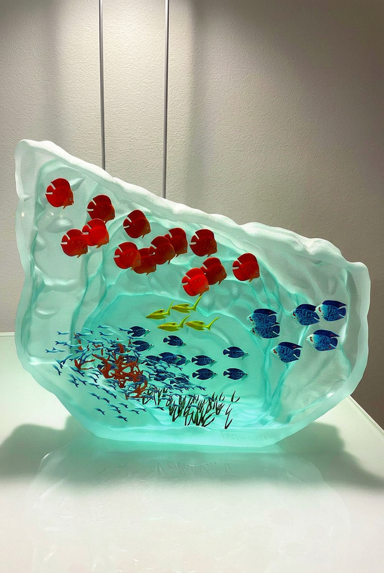 Sculpture poissons n°29 horizontale M.M. avec Discus rouges, Yves Trucchi - Galerie de Juliette